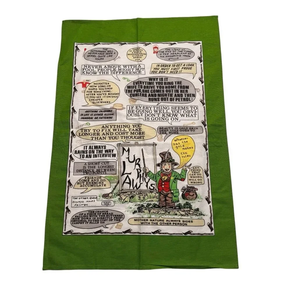 Vintage Murphys Law Irish Tea Towel Cotton McCaw Allan Ireland Leprechaun